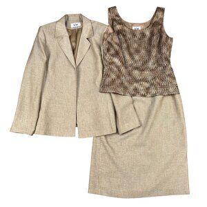 Le Suit Womens Gold Lined Three Piece Skirt Suit Sz 8